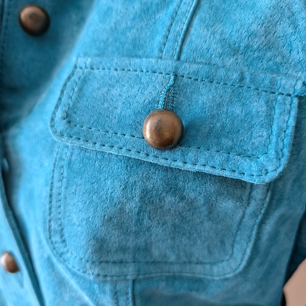 Ruff Hewn Suede Turquoise Utility Jacket with Patterned Belt Women's Size M - Picture 7 of 13